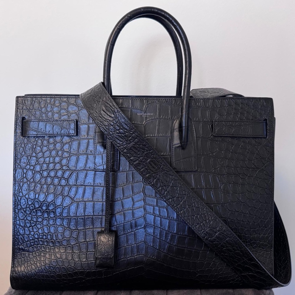 Saint Laurent Sac Du Jour - Black Crocodile-Embossed Leather, Silver Hardware - Picture 2 of 10